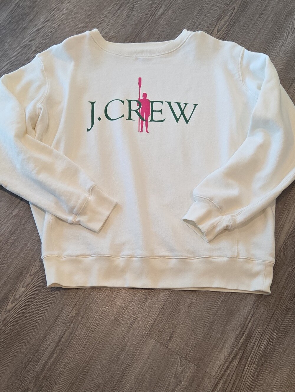 J.CREW French Terry Oarsman  Sweatshirt- Off White Sz Small Pink & Green Preppy